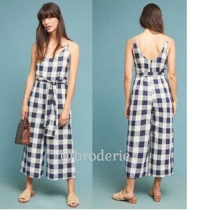 Anthropologie Gingham Tie-Waist Jumpsuit